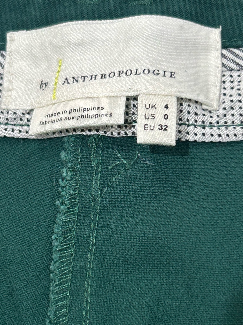 Anthropologie High Rise Wide Leg Flared Pants 1970's Deep Teal Green Sz 0 Cotton - Picture 8 of 12